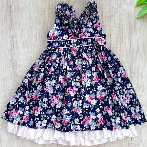 RALPH LAUREN Polo Navy Floral Ruffle Neckline White Trim Sleeveless Dress 6 - Picture 4 of 4